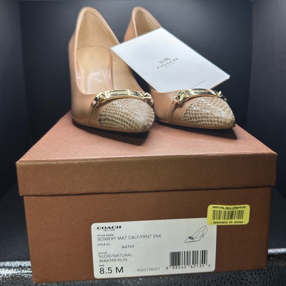 Coach Shoes - Coach Nude Pointed-Toe Flats with Gold Chain & Snakeskin Toe